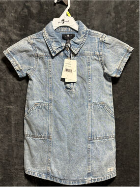 7 For All Mankind Girls Denim Dress Size 4 NWT Light Vintage Blue Collared Shift